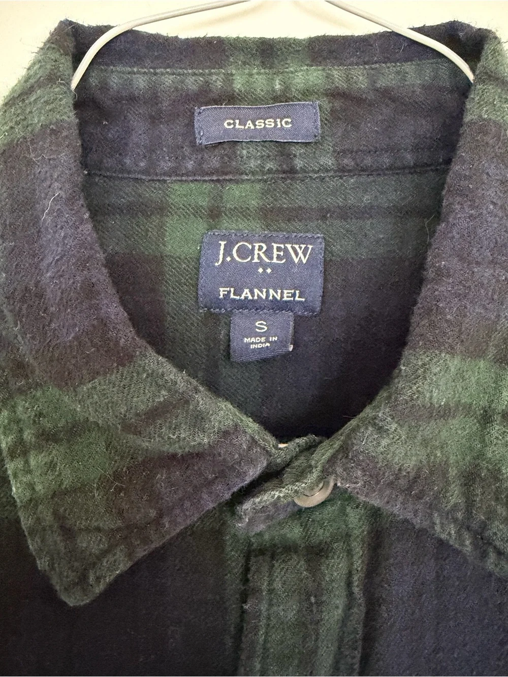 J. Crew Navy and Green Plaid Long-Sleeve Button-Down Shirt